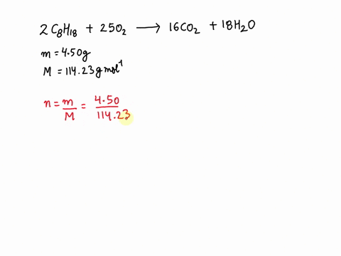 determine-e-for-octane-combustion-in-units-of-kjmol-octanewhen-a-450-g-sample-of-liquid-octane-c8h18-is-burned-in-a-bomb-calorimeter-the-temperature-of-the-calorimeter-rises-by-266-c-the-hea-79502