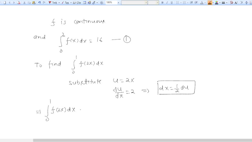 SOLVED: If f is continuous and f(x) dx = 16, find f(2x) dx.