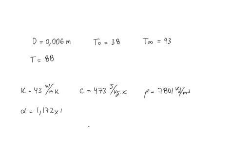 a-06-cm-diameter-mild-steel-rod-at-38c-is-suddenly-immersed-in-a-liquid-at-93c-with-h110-wm2-k-determine-the-time-required-for-the-rod-to-warm-to-88c-thermal-conductivity-k-43-wm-k-specific-00406