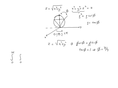 use-spherical-coordinates-to-find-the-volume-of-the-solid-that-lies-above-the-cone-z-sqrtx2-y2-and-below-the-sphere-x2y2-z2-z-28454