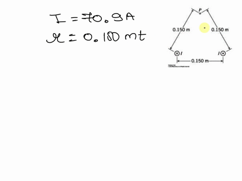 the-drawing-shows-two-wires-that-both-carry-the-same-current-of-709-a-and-are-oriented-perpendicular-to-the-plane-of-the-paper-the-current-in-one-wireis-directed-out-of-the-paper-while-the-c-36382