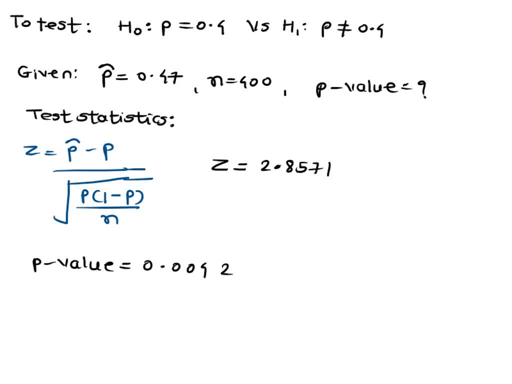 SOLVED: In testing H0: p = .40 vs. H1: p â‰ .40, a sample