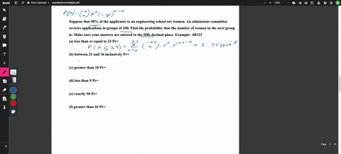 problem-7-24-suppose-that-50-of-the-applicants-to-an-engineering-school-are-women-an-admissions-committee-reviews-applications-in-groups-of-100-find-the-probability-that-the-number-of-women-29198