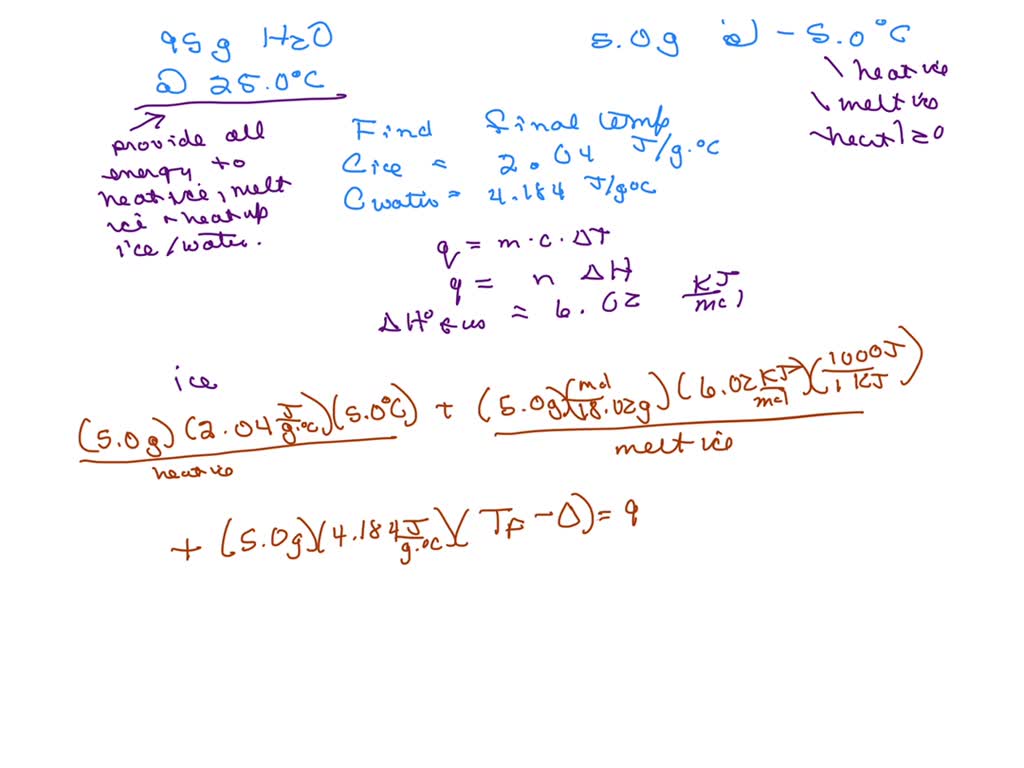 SOLVED: A calorimeter contains 95 g of water at 25.0°C. A 5.0 g sample ...