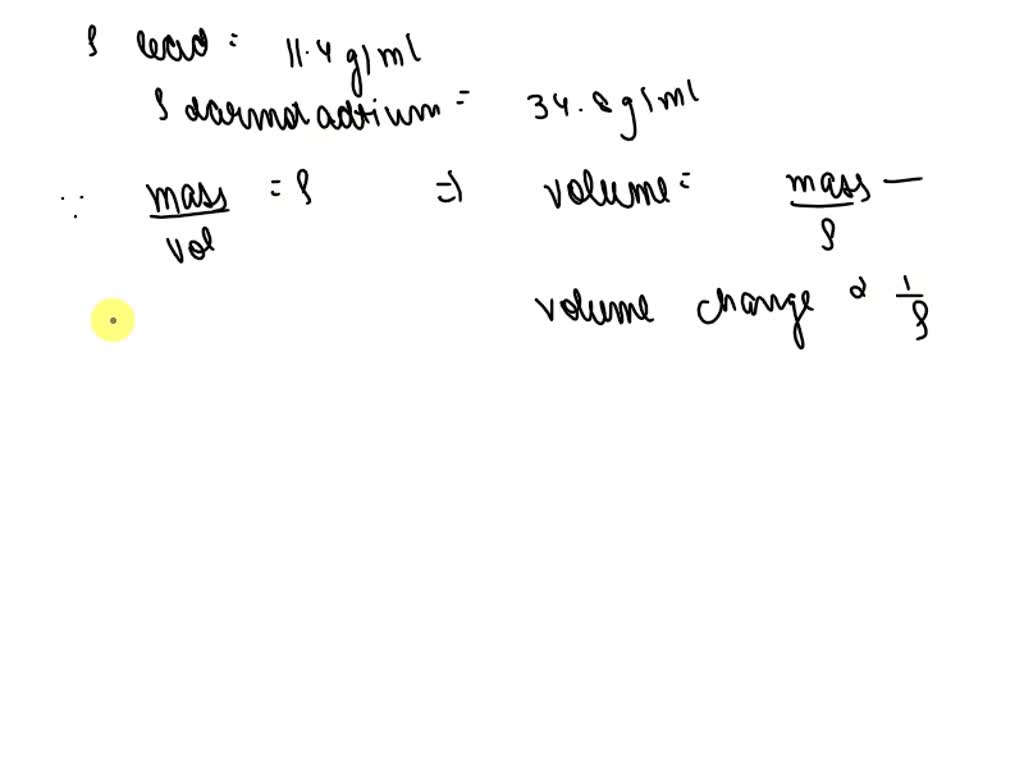 The density of lead is 11.4 g/mL, while that of darmstadtium is 34.8 g