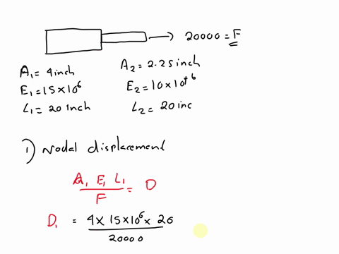 211-figure-p211-depicts-an-assembly-of-two-bar-elements-made-of-different-materials-determine-the-nodal-displacements-element-stresses-and-the-reaction-force-ael-ae-20000-lh-2-a-4in-a225-in2-45157