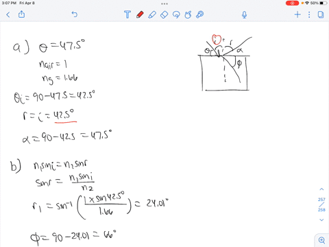 with-the-surface-of-a-parallel-beam-of-light-in-air-makes-an-angle-of-475-refractive-index-of-166-a-what-is-the-angle-between-the-glass-plate-having-the-beam-and-the-surface-of-the-glass-b-w-77094