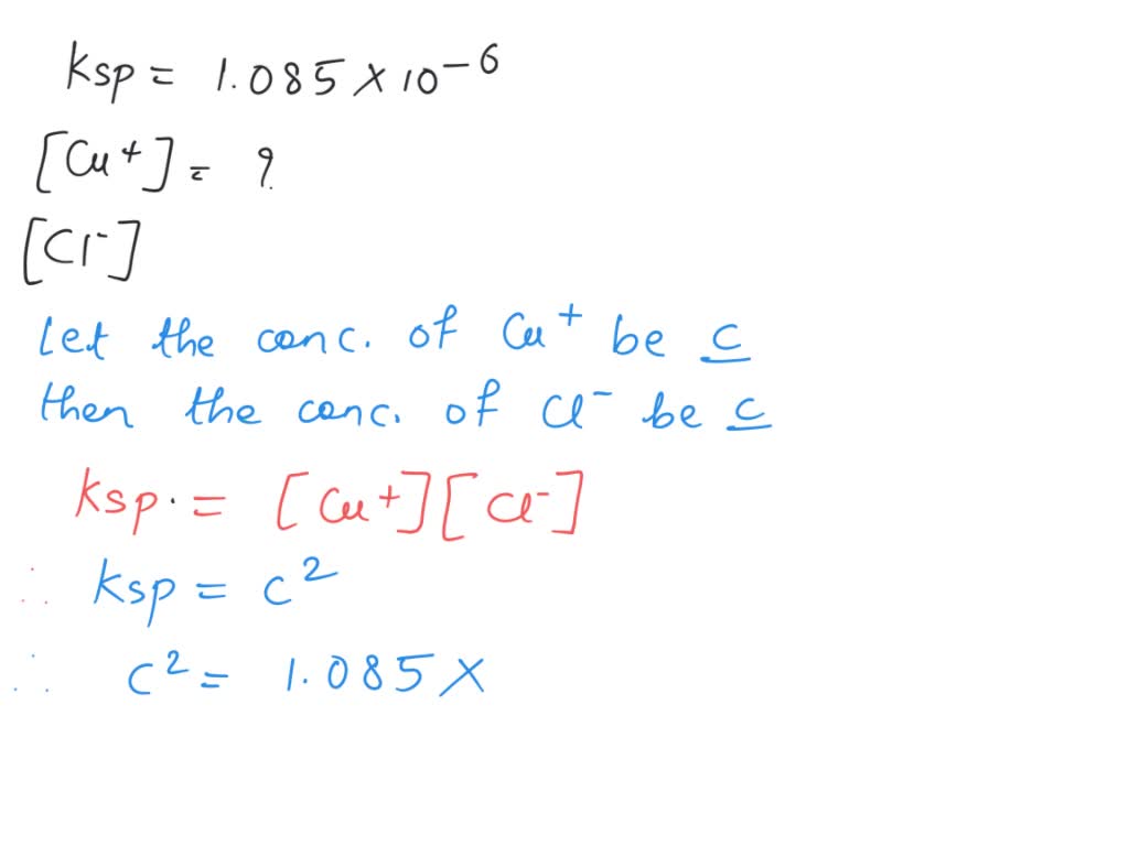 SOLVED What are the equilibrium concentrations of Cu+ and Cl in a