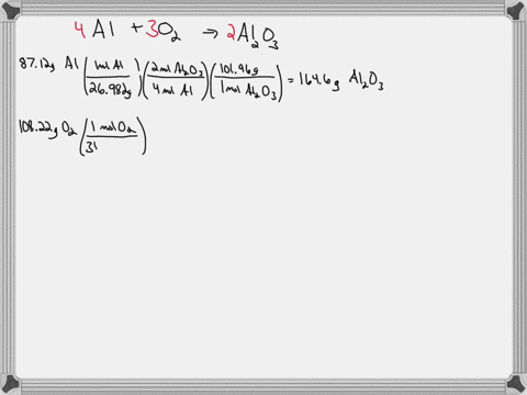 aluminum-oxide-forms-when-aluminum-reacts-with-oxygen-a-mixture-of-8712g-of-al-and-10822-g-o2-is-allowed-to-react-what-is-the-limiting-reactant-and-what-is-the-mass-in-grams-of-the-excess-re-91732