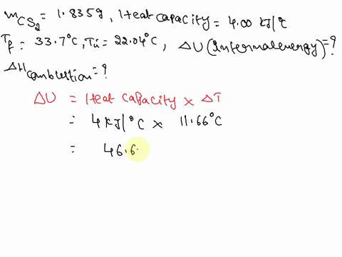 the-combustion-of-1835-g-of-carbon-disulfide-cs2l-in-a-bomb-calorimeter-with-a-heat-capacity-of-400-kjc-results-in-an-increase-in-the-temperature-of-the-calorimeter-and-its-contents-from-220-23025
