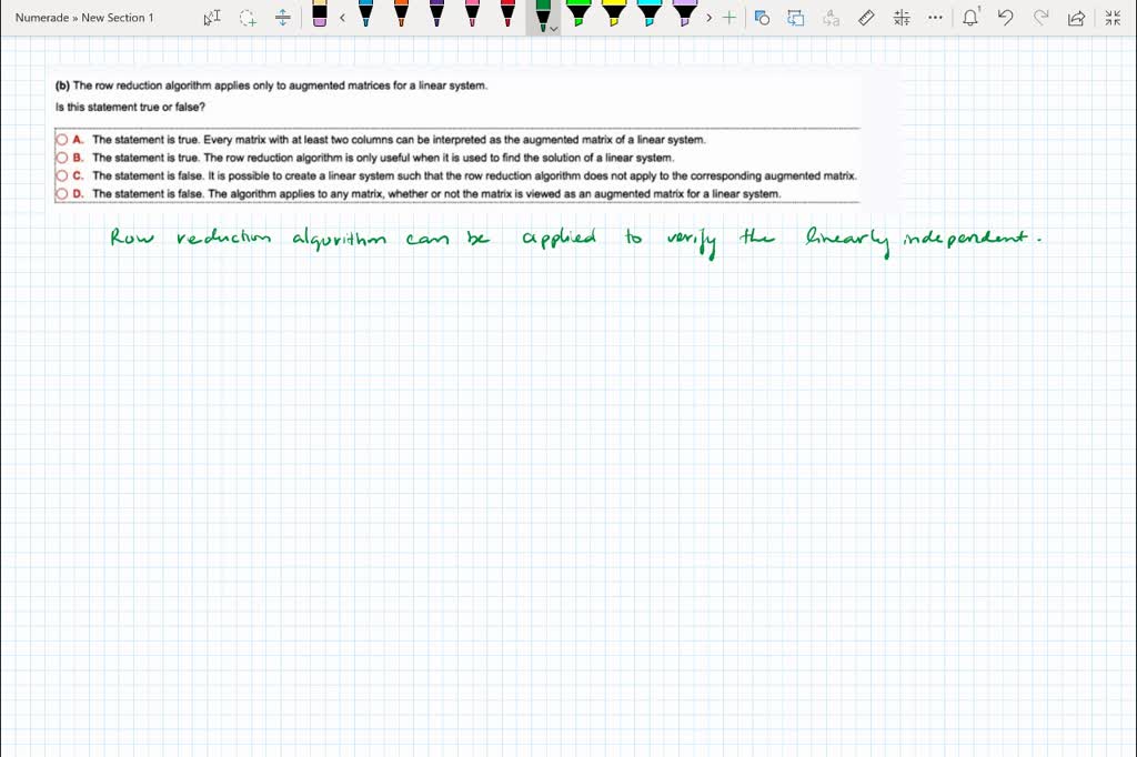 SOLVED b The row reduction algorithm applies only to augmented