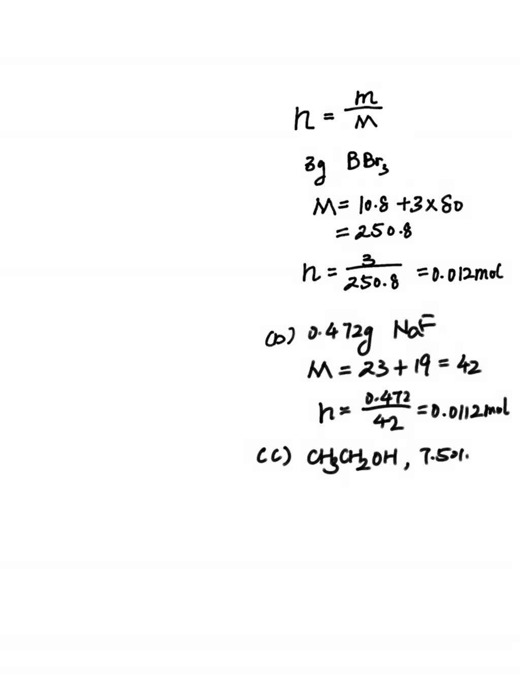 SA Q 42 mol Q15 Finding moles using the formula: n = mM. 