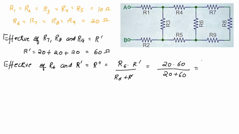 in-the-resistor-circuit-below-r1r2r3r4-and-r5-10-ohms-and-r6-r7-r8-rg-20-ohms-what-is-the-total-resistance-of-the-circuit-if-a-1ov-battery-is-connected-across-a-and-b-what-is-the-current-thr-58693
