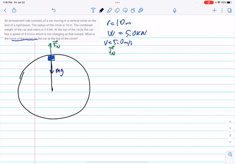 an-amusement-ride-consists-of-a-car-moving-in-a-vertical-circle-on-the-end-of-a-rigid-boom-the-radius-of-the-circle-is-10-m-the-combined-weight-of-the-car-and-riders-is-50-kn-at-the-top-of-t-88285