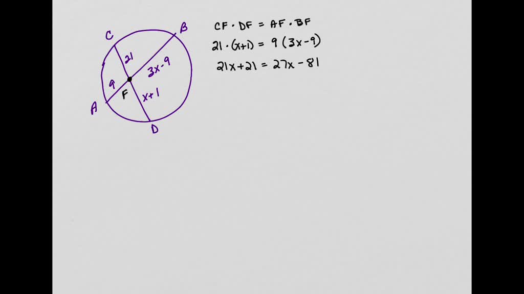 Solved 4 Chords Ab And Cd Intersect At R Using The Values Shown In The Diagram What Is The