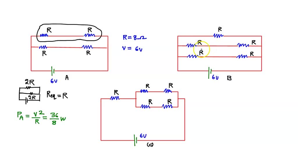 SOLVED Each resistor in the three circuits in the drawing has the same