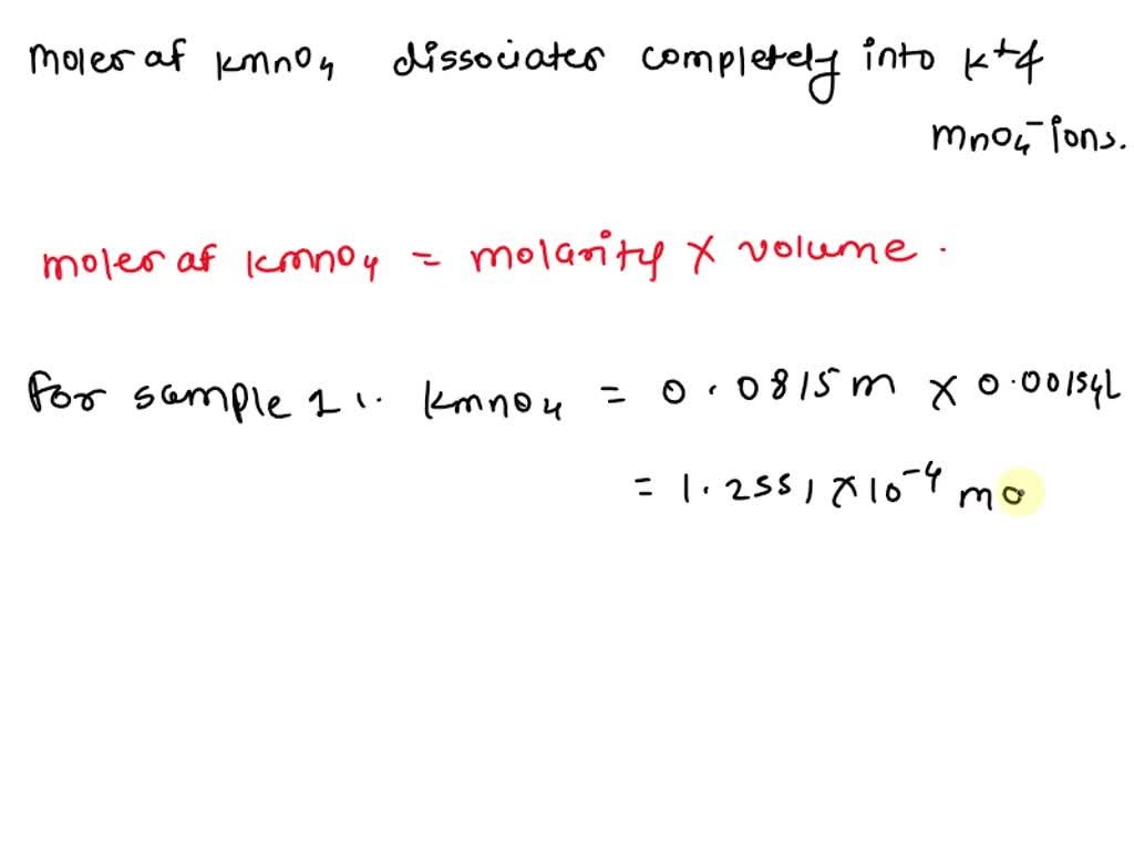 SOLVED Permanganate MnO4 may be used to determine the concentration