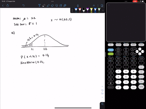 the-mean-incubation-time-of-fertilized-eggs-is-22-days-suppose-the-incubation-times-are-approximately-normally-distributed-with-a-standard-deviation-of-1-day-a-determine-the-14th-percentile-24193
