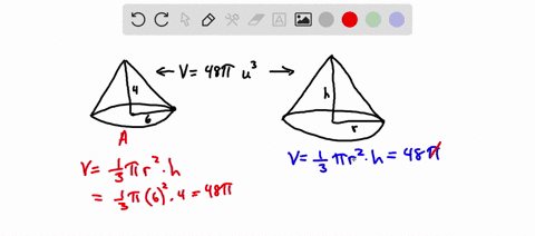 cones-a-and-b-both-have-volume-48pi-cubic-units-but-have-different-dimensions-cone-a-has-radius-6-units-and-height-4-units-find-one-possible-radius-and-height-for-cone-b-explain-how-cone-b-h-90283