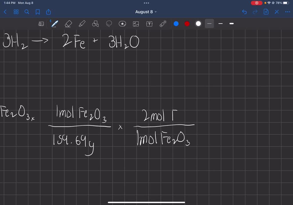 SOLVED using the following equationFe2O3 +3H2———>2Fe +3H2O. calculate