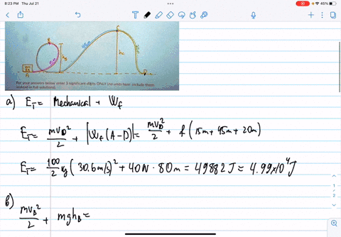 for-the-following-rollercoaster-vou-get-to-a-exhilarating-110-kmh-at-point-d-an-applied-force-of-7800-n-is-applied-over-a-short-distance-up-to-point-a-the-height-at-point-b-is-28-m-and-the-a-97735