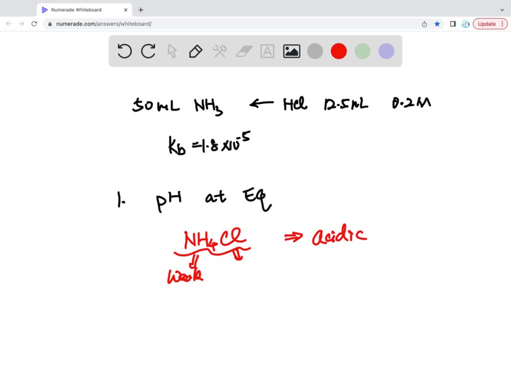 SOLVED A student is doing a titration of a 50.0 mL ammonia (NH3