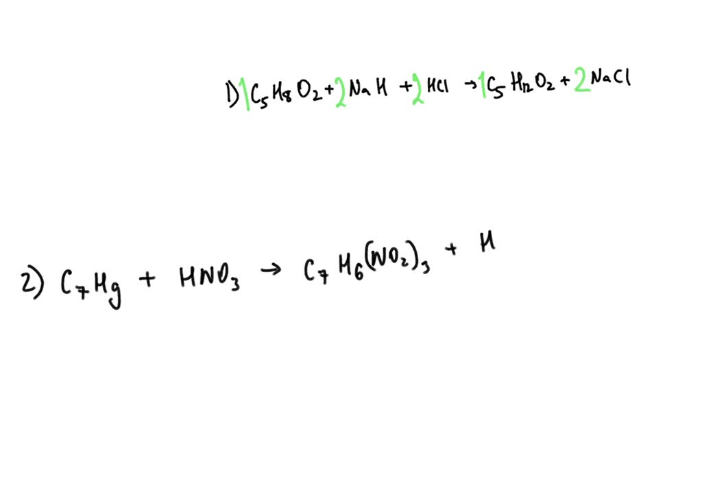 SOLVED: Balancing Equations - C5H8O2 + NaH + HCl â†’ C5H12O2 + NaCl ...