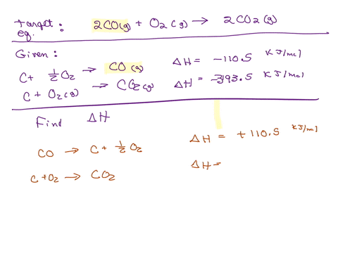 calculate-the-heat-of-reaction-in-kj-for-the-following-reaction-2cog-o2g-2co2g-given-the-following-data-c-12o2-cog-delta-h-1105-kjmol-c-o2g-co2g-delta-h-3935-kj-mol-59997