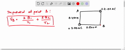 point-charges-q1-equal-to-4-muc-and-q2-equal-to-2-muc-are-placed-at-the-opposite-corners-of-a-rectangle-as-shown-in-the-figure-what-is-the-potential-at-point-b-due-to-these-charges