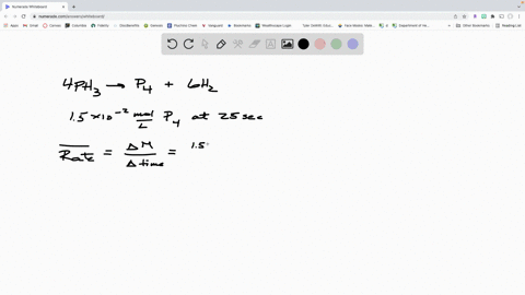 eight-marks-the-decomposition-of-phosphine-ph3-occurs-according-to-the-following-chemical-equation-4-ph3g-p4g-6-h2g-initially-there-is-no-p4-in-the-reaction-chamber-but-after-25-seconds-a-co-93768