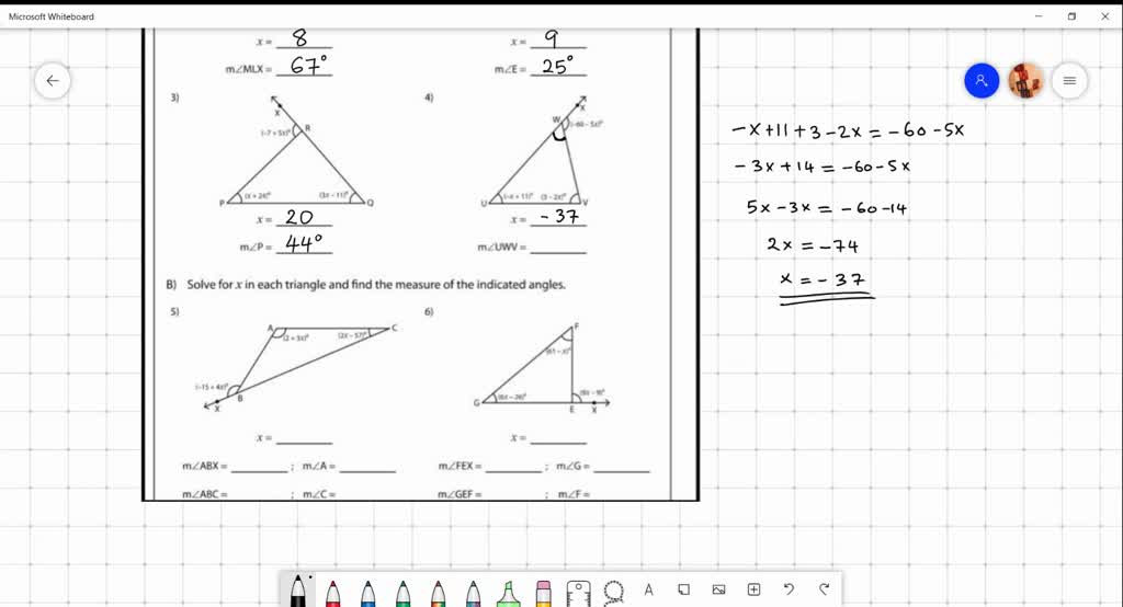 SOLVED Triangle Exterior Angles Sheet 3 Solve for x in each triangle