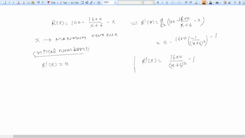 the-revenue-function-for-a-one-product-firm-is-given-by-the-following-equation-1600-rx-100-x6-find-the-value-of-x-that-results-in-maximum-revenue-the-maximum-revenue-results-when-x-80378