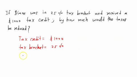 if-diane-was-in-a-25-tax-bracket-and-received-a-1000-tax-credit-by-how-much-would-the-taxes-be-reduced-16584