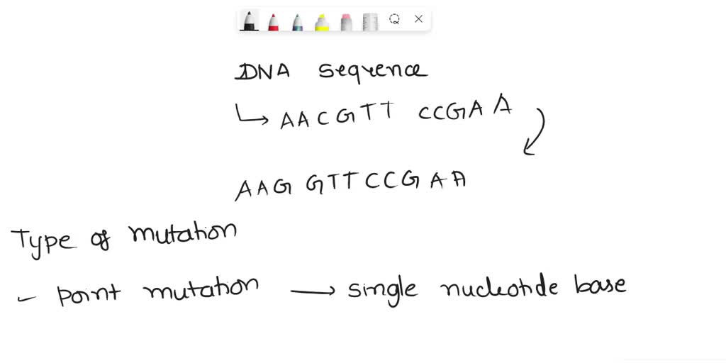 SOLVED: A mutation occurs in the DNA sequence AACGTTCCGAA so that it ...