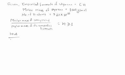 styrenes-empirical-formula-is-ch-what-masg-of-styrene-contains-721-x-1021-atoms-of-hydrogen-the-molar-mass-of-styrene-is-104-glmol-000120-g-0-125-g-0156-g-0-0-444-g-00958-g-17011