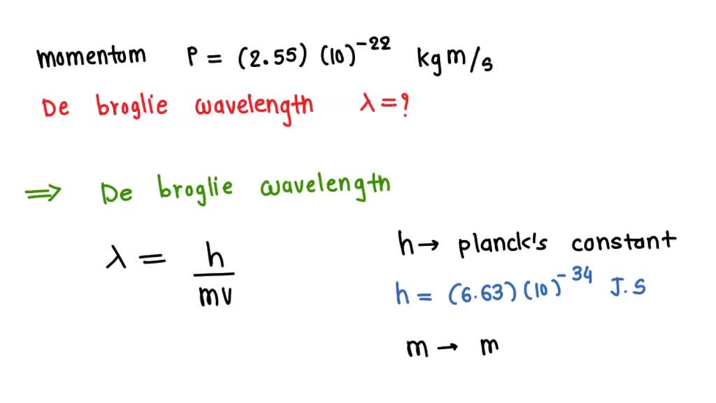 Solved Calculate The De Broglie Wavelength Of A Proton With A Momentum Of 255Ã—10 22 Kg M S 9119