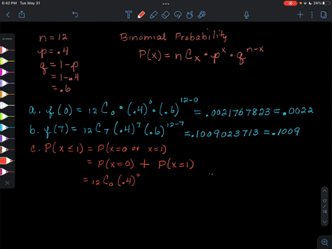 consider-a-binomial-experiment-with-n-12-and-p-04_-a-compute-f0-to-4-decimals-f0-00022-b-compute-f7-to-4-decimals-f7-c-compute-pc-1-to-decimals-_-pc-1-00196-d-compute-pr-z-4-to-4-decimals-pc-47538