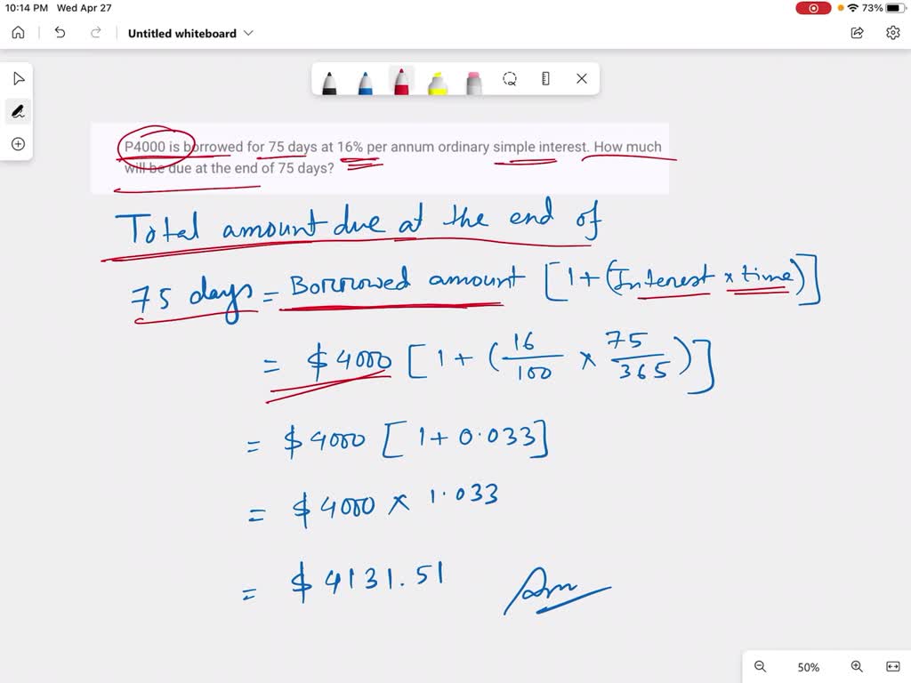 solved-p4000-is-borrowed-for-75-days-at-16-per-annum-ordinary-simple