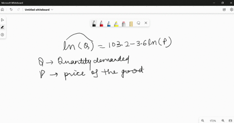 suppose-that-you-estimated-a-demand-curve-and-your-fitted-equation-is-inq-1032-36-inp-where-q-is-quantity-demanded-and-p-is-the-price-of-the-good-what-is-the-price-elasticity-of-demand-when-30205