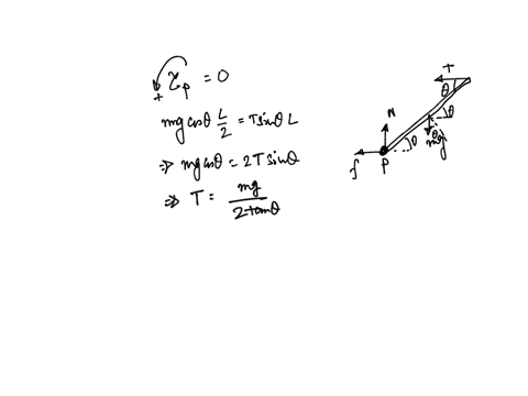 uniform-beam-of-length-and-mass-m-shown-in-the-figure-below-is-inclined-at-an-angle-to-the-horizontal-its-upper-end-connected-to-wall-by-rope-and-its-lower-end-rests-on-rough-horizontal-surf-09335