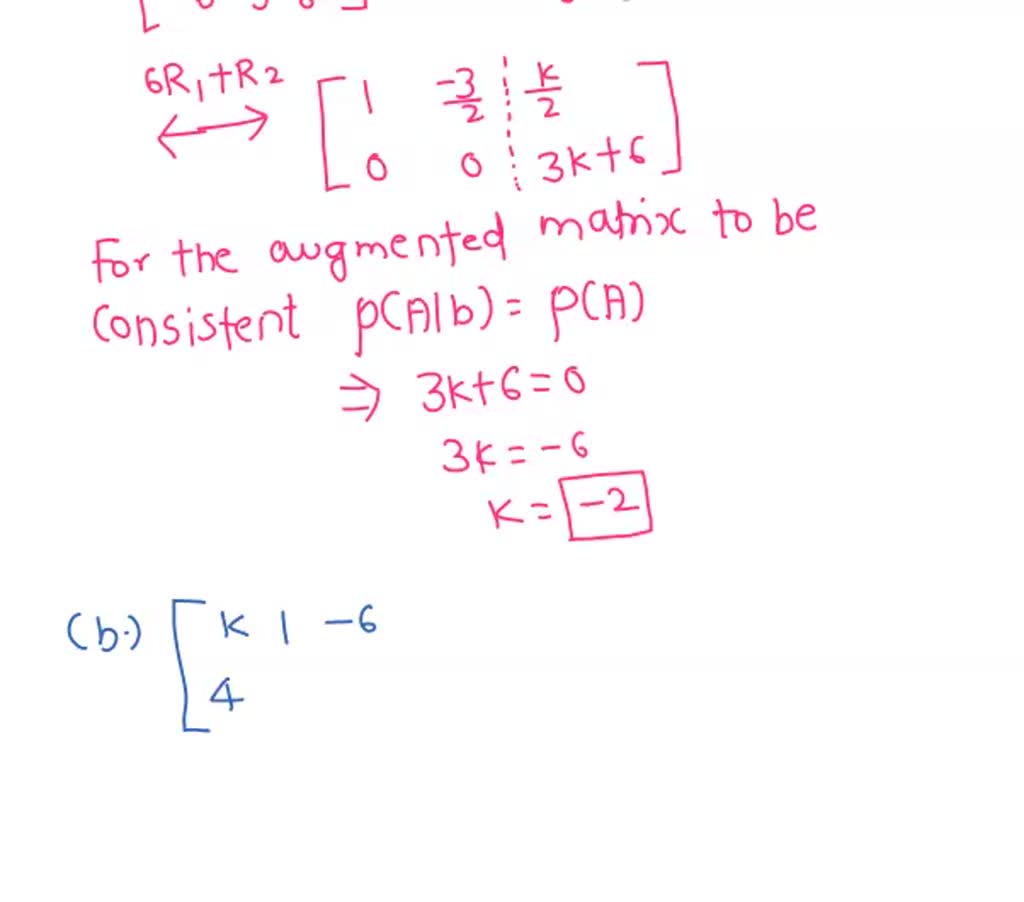 SOLVED: Find all values of k for which the given augmented matrix ...