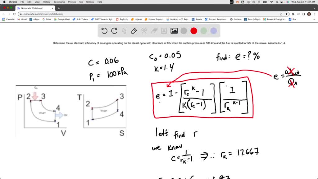 Determine the air standard efficiency of an engine operating on the