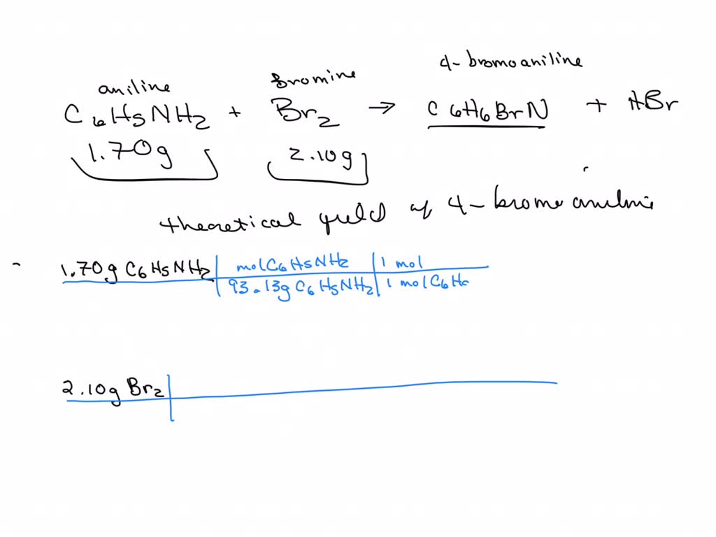 If 1.70g of aniline reacts with 2.10g of bromine, what is the