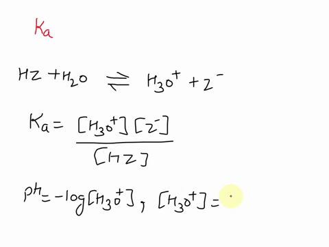 hz-is-a-weak-acid-an-aqueous-solution-of-hzis-prepared-by-dissolving-0020-mol-of-hz-in-sufficient-water-to-yield-10l-of-solution-the-ph-of-the-solution-was-493-at-250-degree-c-the-ka-of-hz-i-19835