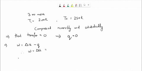 a-sample-consisting-of-300-mol-of-diatomic-perfect-gas-molecules-at-200-k-is-compressed-reversibly-and-adiabatically-until-its-temperature-reaches-250-k-calculate-q-w-deltau-deltah-and-delta-09237