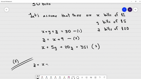 a-cashier-has-a-total-of-30-bills-made-up-of-ones-fives-and-twenties-the-number-of-twenties-is-9-m-2-50952