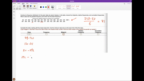 construct a frequency distribution for the given data set using 6 ...