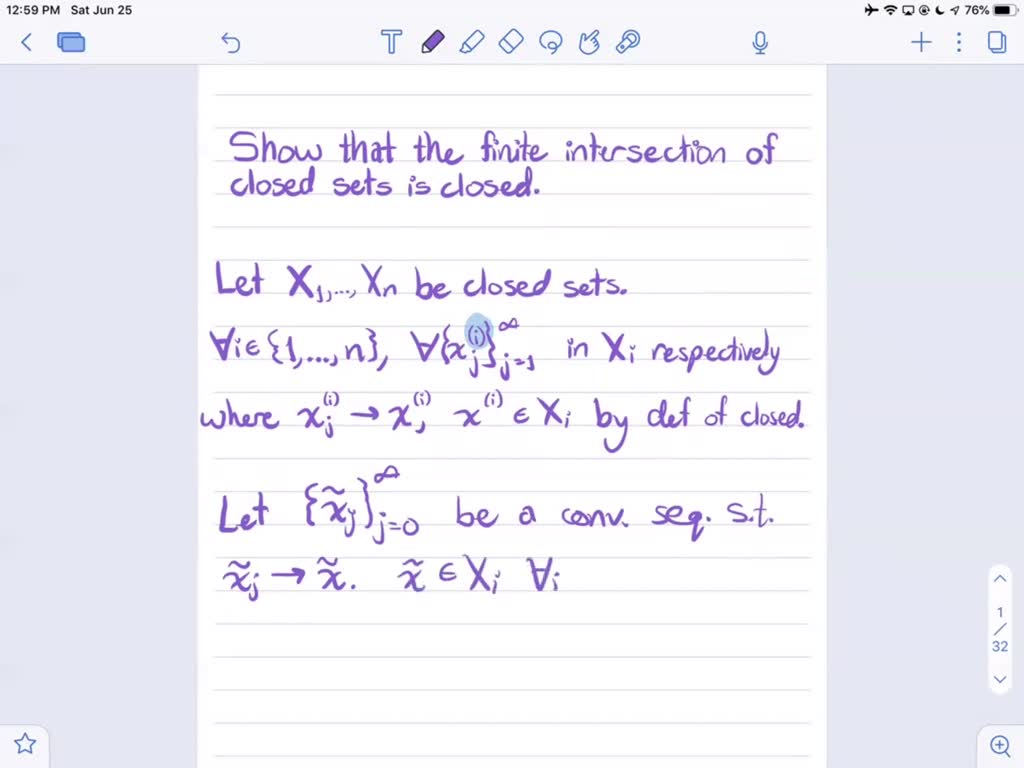 SOLVED Show that the finite intersection of closed sets is closed