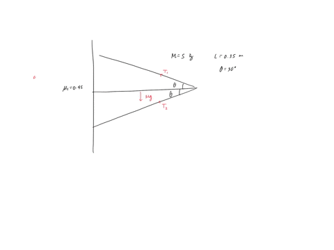 a-beam-of-mass-m-50-kg-and-length-l-035-m-has-one-end-against-a-wall-and-is-held-stationary-in-a-horizontal-position-by-two-ropes-attached-to-the-other-end-as-shown-each-rope-makes-an-angle-29906