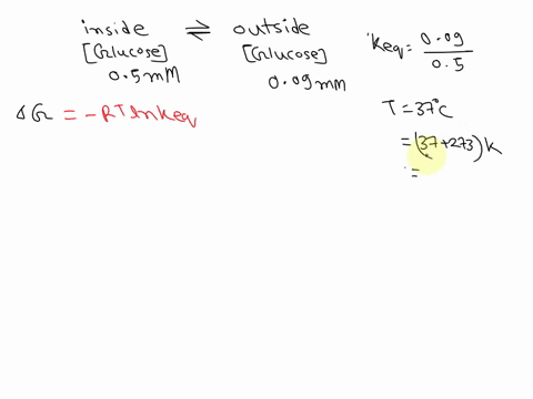 suppose-the-concentration-of-glucose-inside-a-cell-is-05-mm-and-the-cell-is-suspended-in-a-glucose-solution-of-009-mm-part-a-what-would-be-the-free-energy-change-in-kjmol-for-the-transport-o-11018